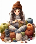 Knitting Girl Art