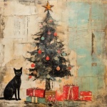Black Christmas Cat Art