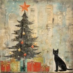 Black Christmas Cat Art
