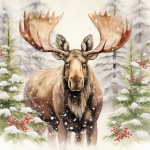 Christmas Moose In Snow