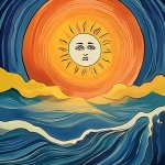 Retro Sun With Face Over Ocean