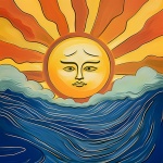 Retro Ocean Sun With Face Art
