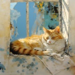 Cat Sleeping By Sunlit Window