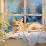 Cat Sleeping By Sunlit Window