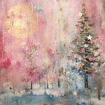Whimsical Pink Christmas Tree Art