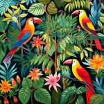 Cartoon Birds In Jungle Art