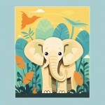 Cartoon Elephant In Jungle Art