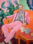 Pink Suit Man Drinking Tea Art