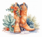 Cactus And Cowgirl Boot Art