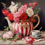 Candy Striped Floral Teapot Art