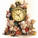 Christmas Mice And Clock Art