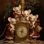 Christmas Mice And Clock Art