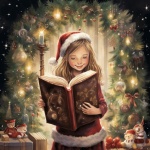 Young Girl Reading Christmas Art