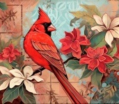 Christmas Cardinal Poinsettia Art