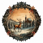 Vintage Wintry Deer Wreath Art