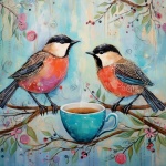 Coffee Tea Birds Art