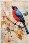 Vintage Bird On Branch Abstract Art
