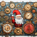 Vintage Santa And Clocks Art