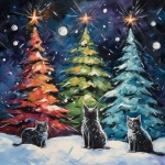 Christmas Cats In Wintry Forest Art