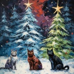 Christmas Cats In Wintry Forest Art