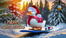 Christmas Card, Duck, Wakeboard