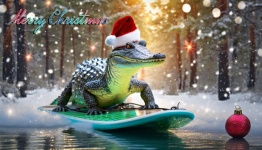 Christmas Card, Wishes, Crocodile