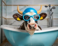 Cow, Beef, Bathing Cap, Humor