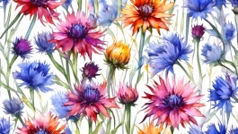 Cornflowers Flowers Watercolor Art