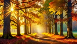 Landscape, Forest Avenue, Autumn Sun