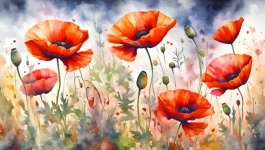 Poppies Floral Watercolor Art