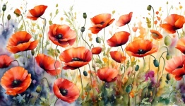 Poppies Floral Watercolor Art