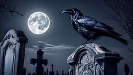 Raven Crow Gravestones Full Moon