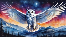 Snow Owl Starry Sky Winter