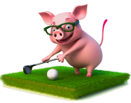 Pig, Cartoon, Playing Golf, Png