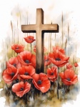 Wooden Cross And Poppy Flowers