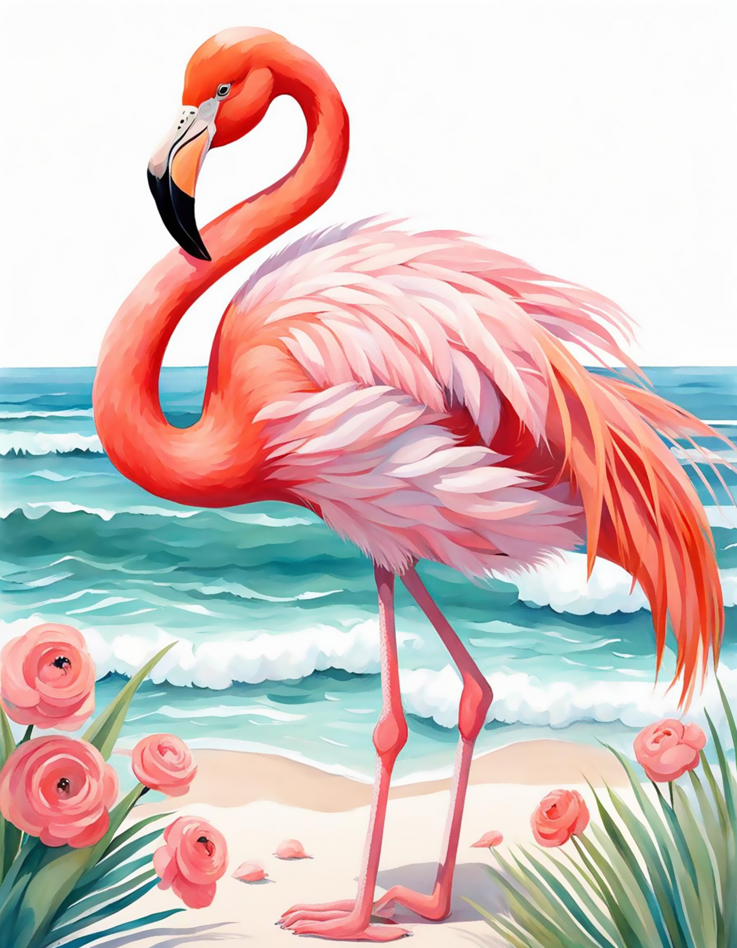 Flamingo On Tropical Beach