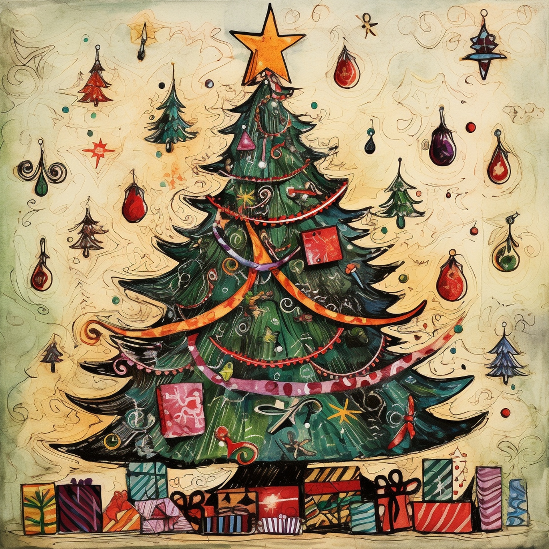 Festive Doodle Art Christmas Tree Free Stock Photo - Public Domain Pictures