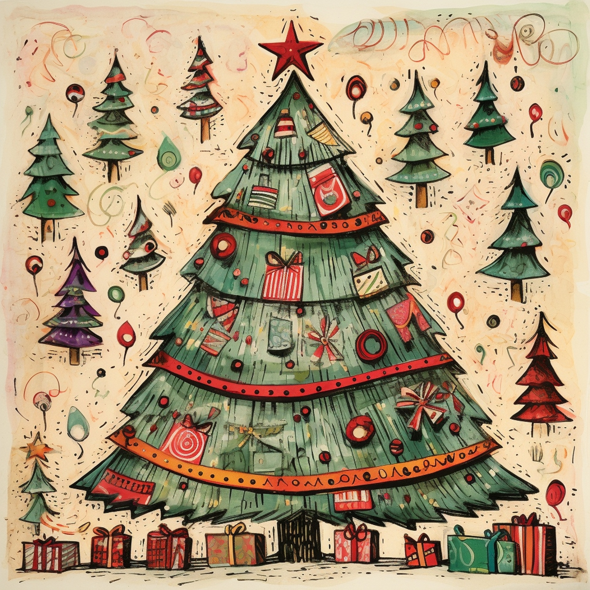 Festive Doodle Art Christmas Tree Free Stock Photo - Public Domain Pictures