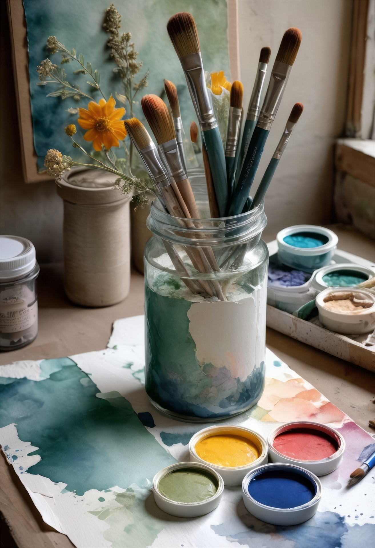 Paint Brushes In A Jar