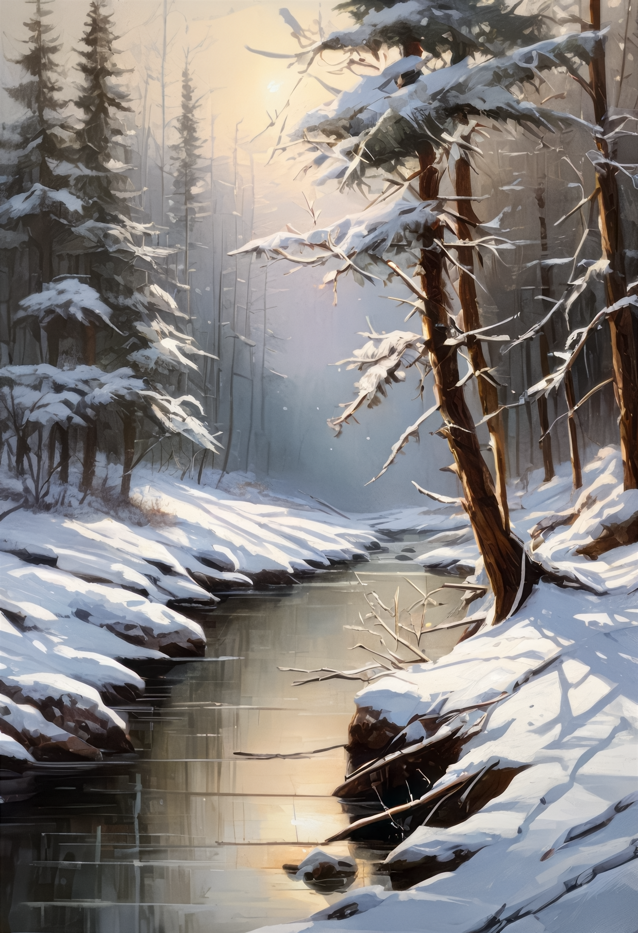Winter Forest Landscape Painting