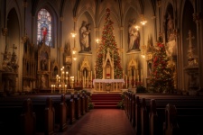Church Interior At Christmas