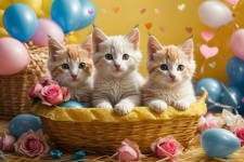 Cute Kittens Inside A Straw Basket