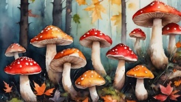 Toadstools Mushrooms Watercolor Art