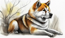 Dog, Akita, Digital Drawing