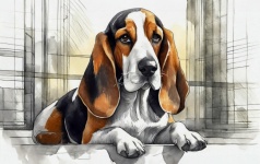 Dog, Basset Hound, Drawing