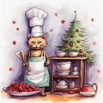 Christmas Time Chef Cat Art