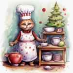 Christmas Time Chef Cat Art