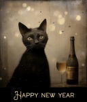 New Year Cat With Champagne Art