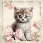 Pink Vintage Kitten Art