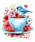 Teacup Songbird Floral Art